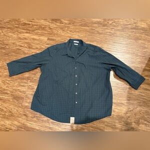 100% cotton LL Bean checkered Plaid Dress Shirt Green blue Button Up casual L